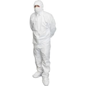 סרבל לקורונה / חליפת מגן חד פעמי עם ערדלים תקני CE – לבן חלק